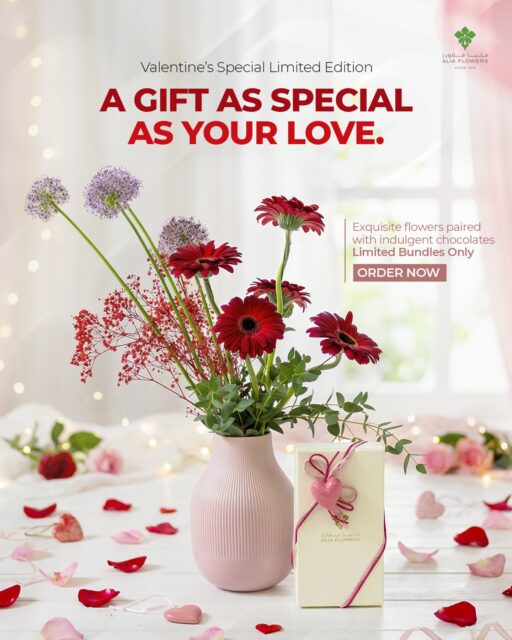 A gift as special as your love 🤍
Exquisite flowers paired with indulgent chocolates for the sweetest Valentine’s surprise.
Limited stock available, so book your bundle now.

#ValentinesDay2026 #aliaflowers #ValentinesFlowers #BahrainGifts #valentinesgifts