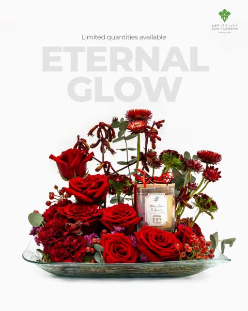 Eternal Glow, proudly made in Bahrain.
A limited-edition blend of lush Valentine blooms and a locally crafted SOY candle, poured with love by Bahraini hands for the one who lights up your world.

#eternalglow #valentines #bahraingifts #valantinesday2026 #aliaflowers